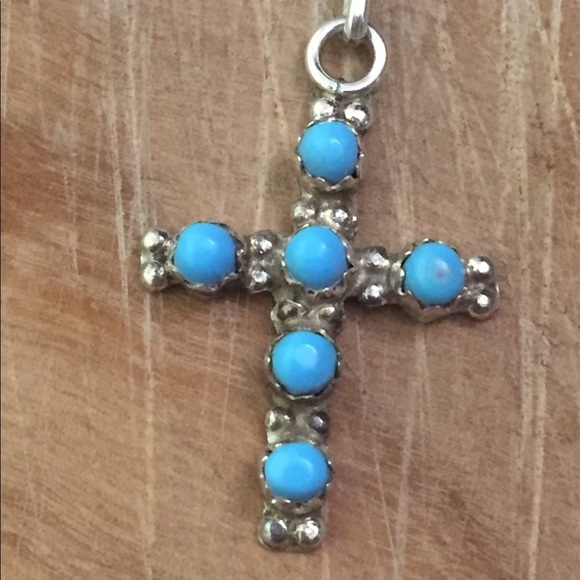 Jewelry - Dainty turquoise and silver cross pendant and sterling silver box chain